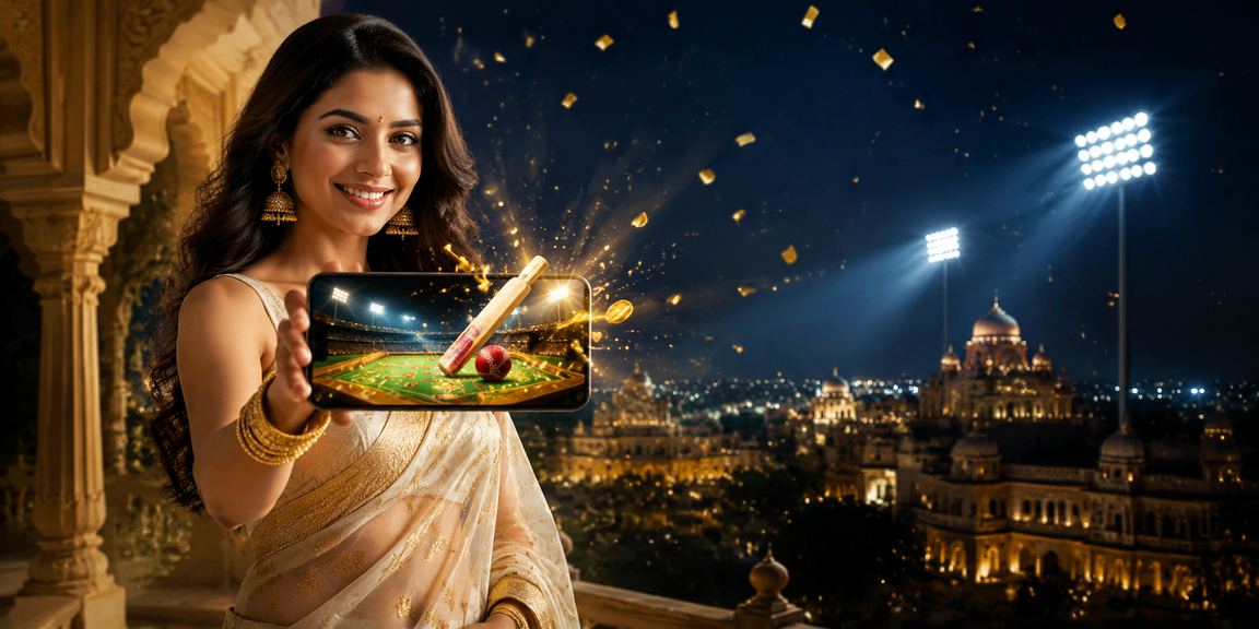 Cricket betting enthusiast wearing traditional Indian saree