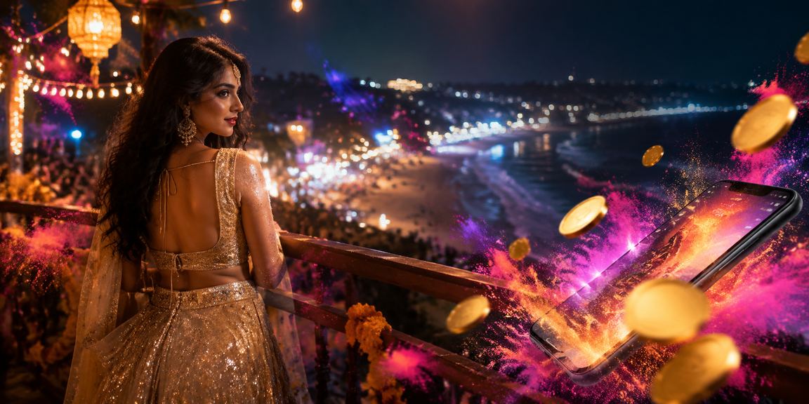 Elegant Indian entertainment scene with casino and festive lights